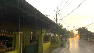 Heavy Rain from Dusk to Evening in Small Indonesian Cities | Rain Sounds For Relaxing