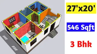 27 x 20 house plan || 27x 20 ghar ka naksha || 20 x 27 house design || 540 sqft