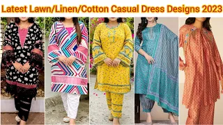 Latest Casual Lawn،Cotton،Linen Dress Designs 2023/Printed Dress Designs/Neck،Sleeves،Daman designs