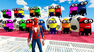 GTA 5 Spiderman Fun with Colored Minions #6 (Falls Ragdolls Moments)