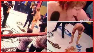 Paddy "The Baddy" Pimblett casually throws up during post fight interview.