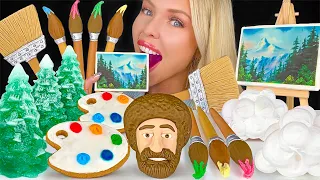 ASMR BOB ROSS PAINTING, CLOUD COOKIES, EASEL STAND, EDIBLE TREES, PAINT BRUSH MUKBANG 먹방