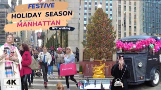 ✨🗽 4K NYC Christmas Walk - 5th Ave - Rockefeller Center -Radio City - Rockefeller Ice Skating Rink