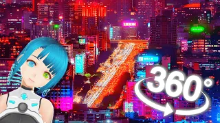 360º VR | SITTING on a ROOFTOP in a CYBERPUNK CITY | Enjoy the night