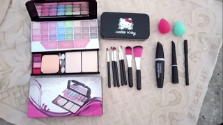 MYN 6155 Makeup Kit Mini Laptop Eye Shadow & Brush Set Black & EyeLiner Kajal Mascara & 2 Puff