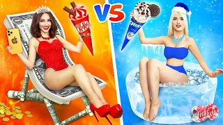 Chica FUEGO RICA vs chica HIELO POBRE || Reto fuego vs hielo, bromas y trucos épicos de RATATA