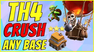 *BEST* TH4 Attack Strategy! 2021 *UPDATED* OP War 3 Star Attack | Clash of Clans | Balloon Goblin