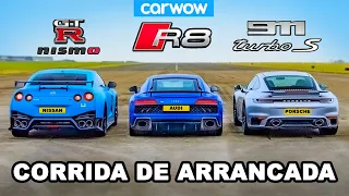 GT-R NISMO vs 911 Turbo S vs R8 - CORRIDA DE ARRANCADA