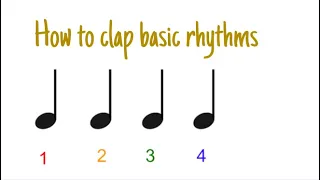 Basic Rhythm Lesson: Clap it, Tap it, Say it: Quarter notes, quarter note rests, and whole notes.