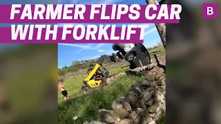 Watch as Farmer flips Man's car off his land