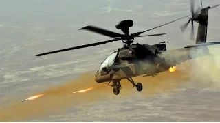 AH-64 Apache Helicopter In Action - AH-64 Apache Airstrikes, AH-64 Firing At Tanks, Apache FLIR
