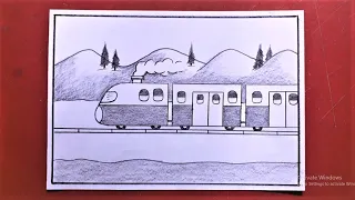 How To Draw a Rail with Scenery | Land Transport Drawing | Easy to Draw for Beginners