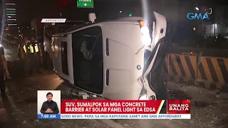 SUV, sumalpok sa mga concrete barrier at solar panel light sa EDSA | UB