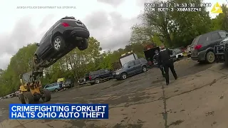 Crimefighting forklift stops Ohio car theft