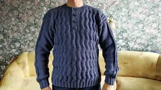 Мужской пуловер с застёжкой«Поло»спицами.МК.