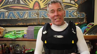 Jeff Clark demonstrates his inflatable big wave surf vest