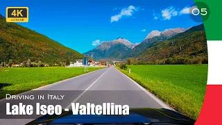 Driving in Italy from Lake Iseo to Valtellina. Italian Alps scenic drive.