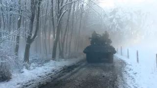 WWII US tank rolling near Bastogne (Belgium)