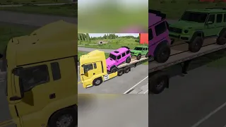 Monster Truck Potholes Flatbed Trailer Truck  - Train vs Cars - Rail vs Cars - Speed Bump vs Cars