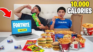 We Ate 10,000 Calories While Playing Fortnite (FORTNITE CHALLENGE VS LITTLE BROTHER)