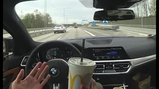 Autonomous driving G20 BMW 330i lower speeds / eating POV [4k]