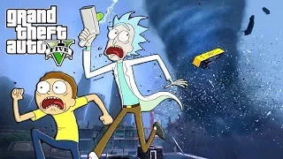 RICK AND MORTY HIT BY HUGE TORNADO IN THE CITY - GTA 5 END OF LOS SANTOS MOD