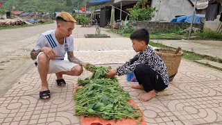 Nam - poor boy: Harvesting sweet pumpkins to sell. Water vegetables and clean around the house