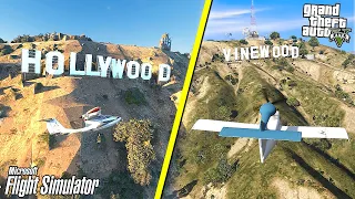 Сравнил ЛОС САНТОС из GTA 5 с ЛОС АНДЖЕЛЕСОМ! Приземлился на ГРУВ СТРИТ! - Flight Simulator 2020