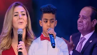 تأثر الرئيس السيسي بغناء طفل من ذوي القدرات الخاصه مع الفنانه "دنيا سمير غانم" في اغنية "نفس الحروف"