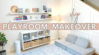 DIY PLAYROOM MAKEOVER | affordable playroom furniture, cube storage hack, & playroom decor ideas