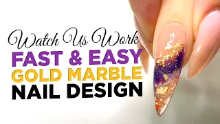 Watch Us Work | Easy To Do Gold Marble Nail Design