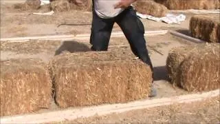 Straw bale construction at Kibbutz Lotan - how to pick up a straw bale