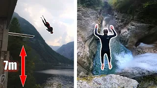 Das höchste Sprungbrett?! // Gefährlicher Wasserfallsprung in seichtes Wasser!