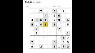 New York Times Sudoku Hard for April 12, 2024 Walkthrough