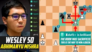 Wesley So *DESTROYED* Abhimanyu Mishra with Brilliant Rook Sacrifice - U.S. Chess Championship 2023