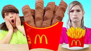 REAL FOOD VS CHOCOLATE MUKBANG FOOD CHALLENGE | ASMR CHOCOLATE SNACK BY SWEEDEE