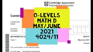 O Level Math D Paper 1 4024/11 May/June 2021