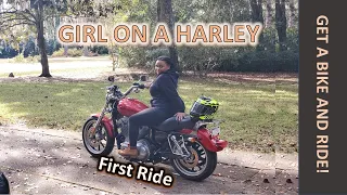 Girl Biker's First Ride - Harley Sportster 883