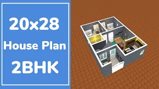 20x28 House Plan 2BHK || 600 Sqft Ghar Ka Naksha || 20x28 House Design || Small Home Design 3D