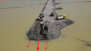Incredible Dozer Use Power Push Rock In The Deep Water & Dump Truck Good activities