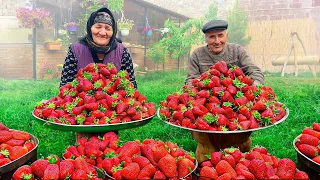 Tons of Strawberries Growing in this Village! Making Delicious Jam and Cake!