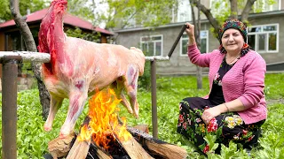 15 kg Whole Lamb Roasting in 5 Hours on Campfire. Legendary Dinner Recipe From Grandma