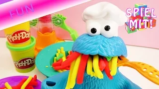 Play Doh Krümelmonster isst Nudeln aus der Spaghetti Fabrik Deutsch - Cookie Monster Eating