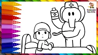 Dibuja y Colorea A Pocoyó Enfermo Con Elly La Enfermera 👶🤒🐘 Dibujos Para Niños