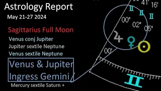 Astrology May 21-27 2024 -Sagittarius Full Moon - Venus conj Jupiter -Jupiter & Venus ingress Gemini