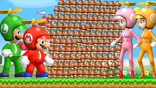 What happens if Mario Luigi & Princesses fight 9999x Goombas in World 1-1?