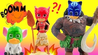 PJ Masks into Moana Transformation as Romeo Transforms Owlette, Catboy & Gekko to Moana, Maui & Pua!