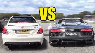 Audi R8 V10 Spyder vs Mercedes AMG C63S -DRAG RACE!