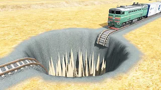 Trains vs Giant Pit #2 – BeamNG.Drive