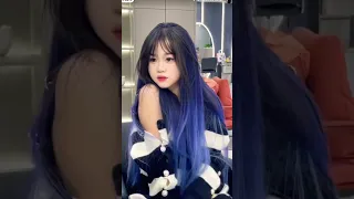 Asian girl haircuts hair dye blue color straightener hair long straight hair cute Japanese style